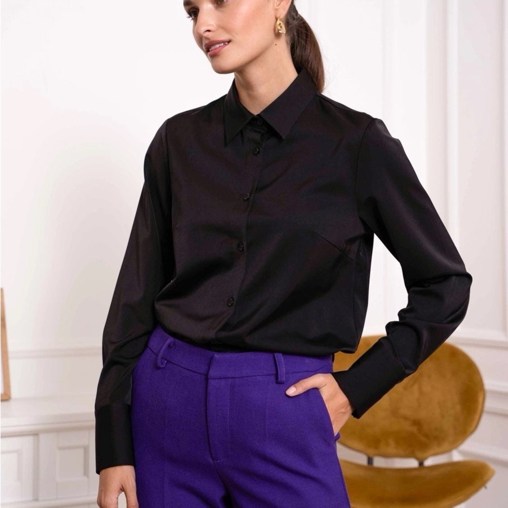 ❤️New❤️Plain Satin Shirt Black